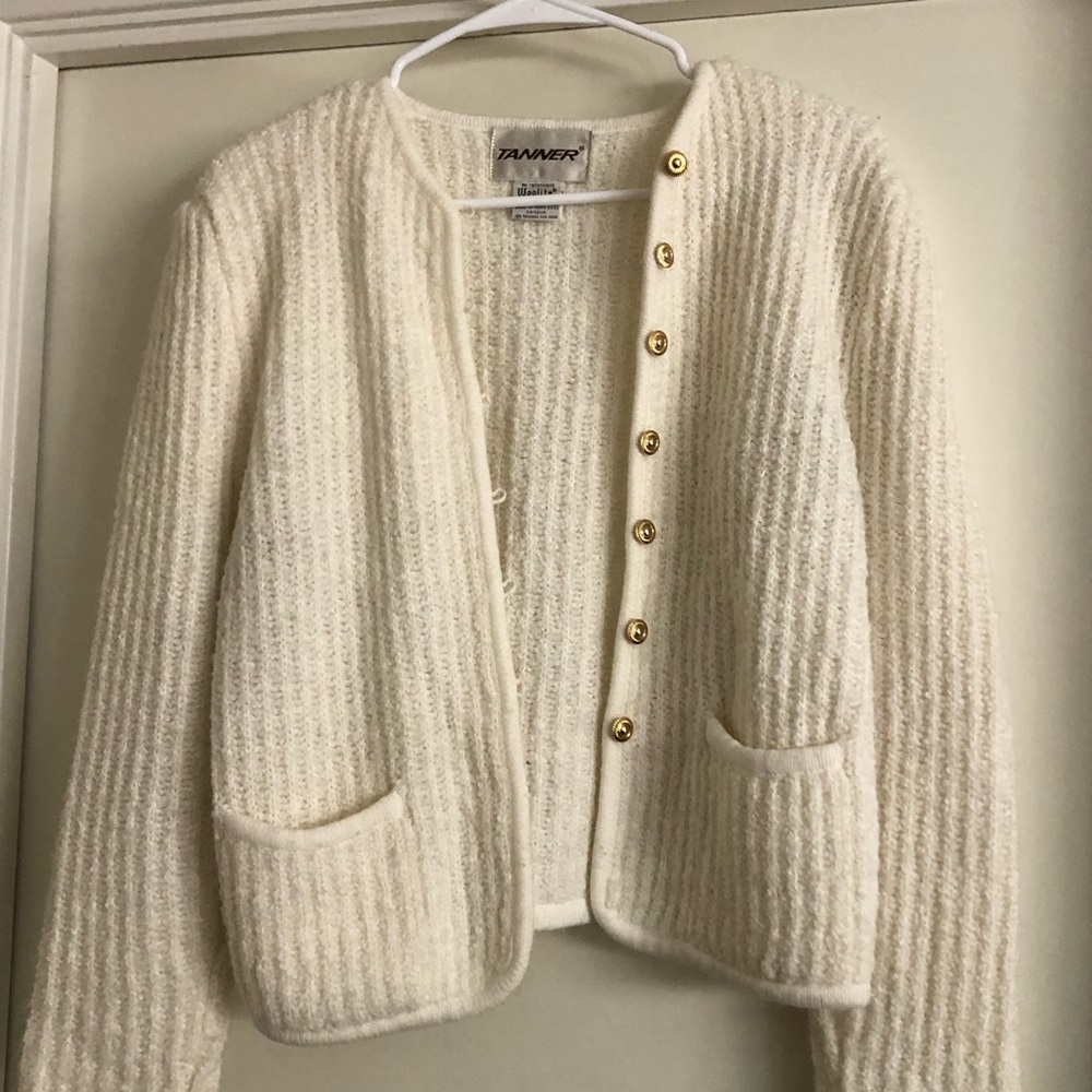 Stunning vintage wool Cream/White button up cardigan - 1970s